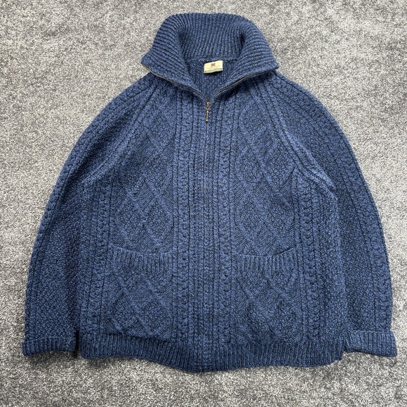 Carraig Donn Sweaters - Carraig Donn 100% Merino Wool‎ Cable Knit Cardigan Sweater Womens XL Blue Zip Up